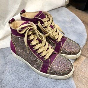 CHRISTIAN LOUBOUTIN PURPLE SUEDE CRYSTAL SNEAKERS SIZE 36.5